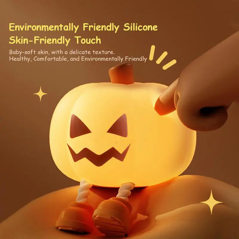 Dimmable Mini LED Pumpkin Night Light - Rechargeable Silicone Touch Lamp for Kids, Ideal for Halloween Décor and Nursery Use
