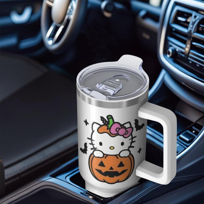 Limited Edition Hello Kitty Halloween Pumpkin Tumbler with Straw and Handle - Ideal Gift for Her