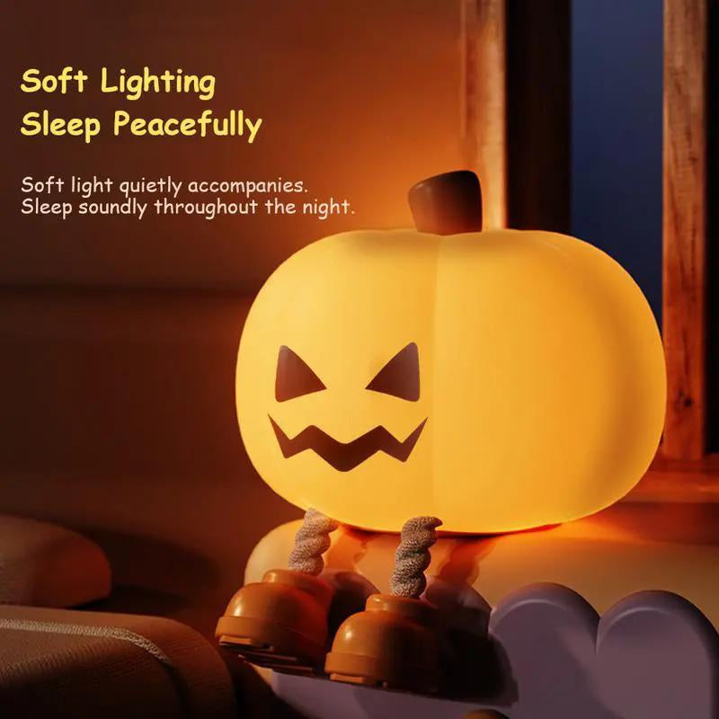 Dimmable Mini LED Pumpkin Night Light - Rechargeable Silicone Touch Lamp for Kids, Ideal for Halloween Décor and Nursery Use