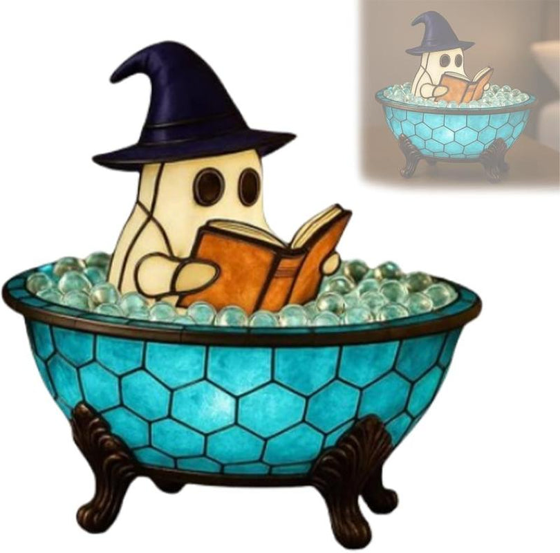 Ghost-Themed Bubble Bath Night Light – Handmade LED Lamp for Halloween Decor and Party Ambiance