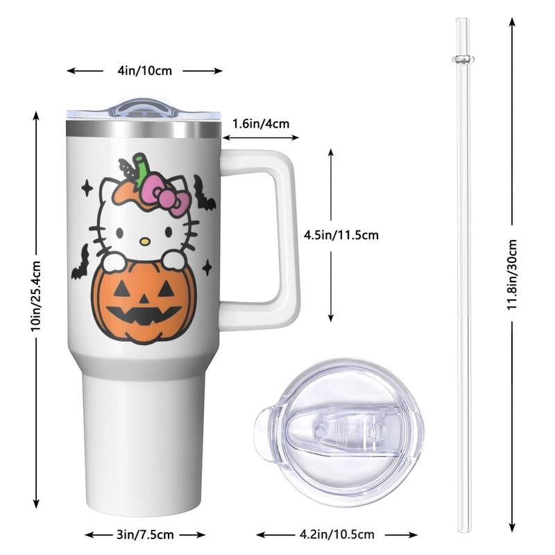 Limited Edition Hello Kitty Halloween Pumpkin Tumbler with Straw and Handle - Ideal Gift for Her