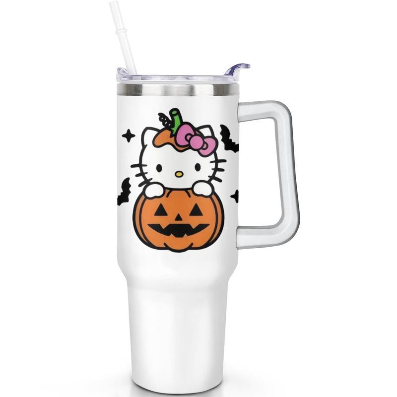 Limited Edition Hello Kitty Halloween Pumpkin Tumbler with Straw and Handle - Ideal Gift for Her
