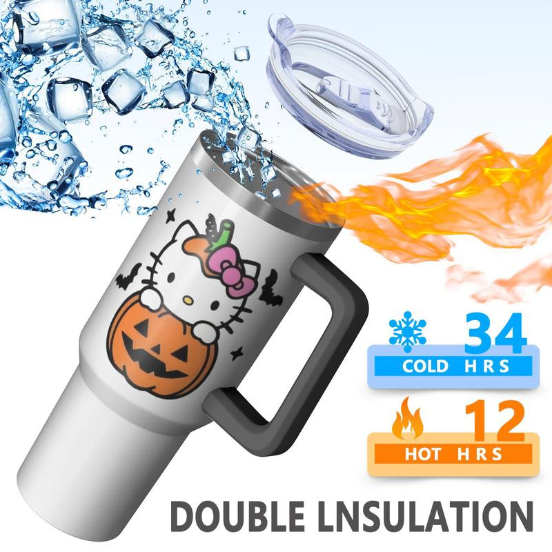 Limited Edition Hello Kitty Halloween Pumpkin Tumbler with Straw and Handle - Ideal Gift for Her