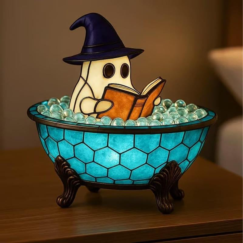 Ghost-Themed Bubble Bath Night Light – Handmade LED Lamp for Halloween Decor and Party Ambiance
