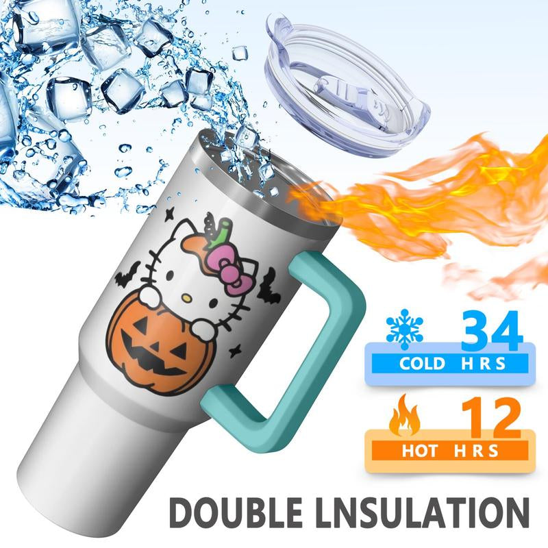 Limited Edition Hello Kitty Halloween Pumpkin Tumbler with Straw and Handle - Ideal Gift for Her
