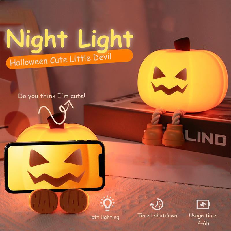Dimmable Mini LED Pumpkin Night Light - Rechargeable Silicone Touch Lamp for Kids, Ideal for Halloween Décor and Nursery Use