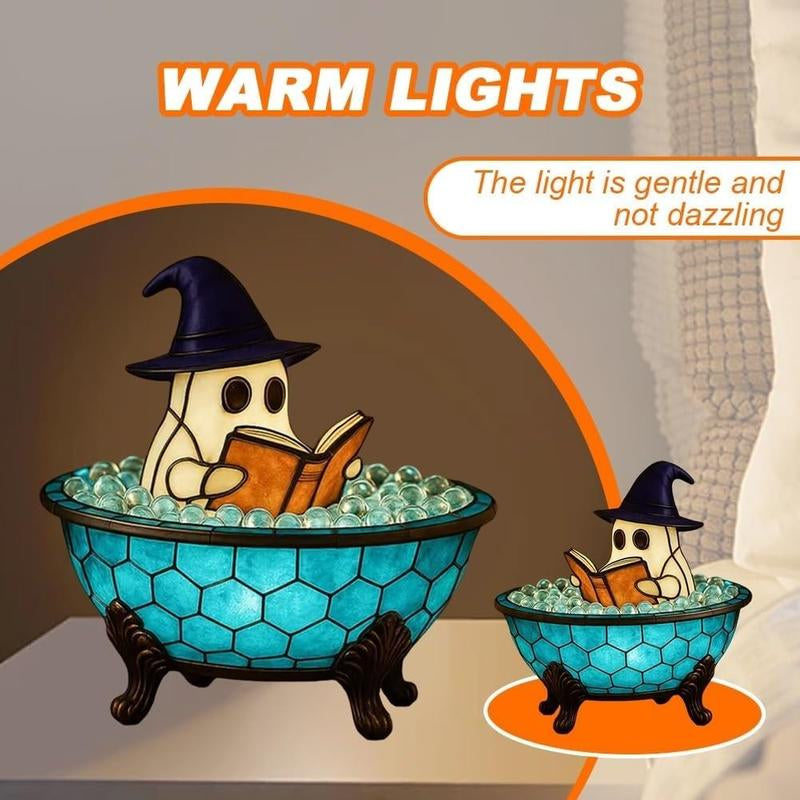 Ghost-Themed Bubble Bath Night Light – Handmade LED Lamp for Halloween Decor and Party Ambiance