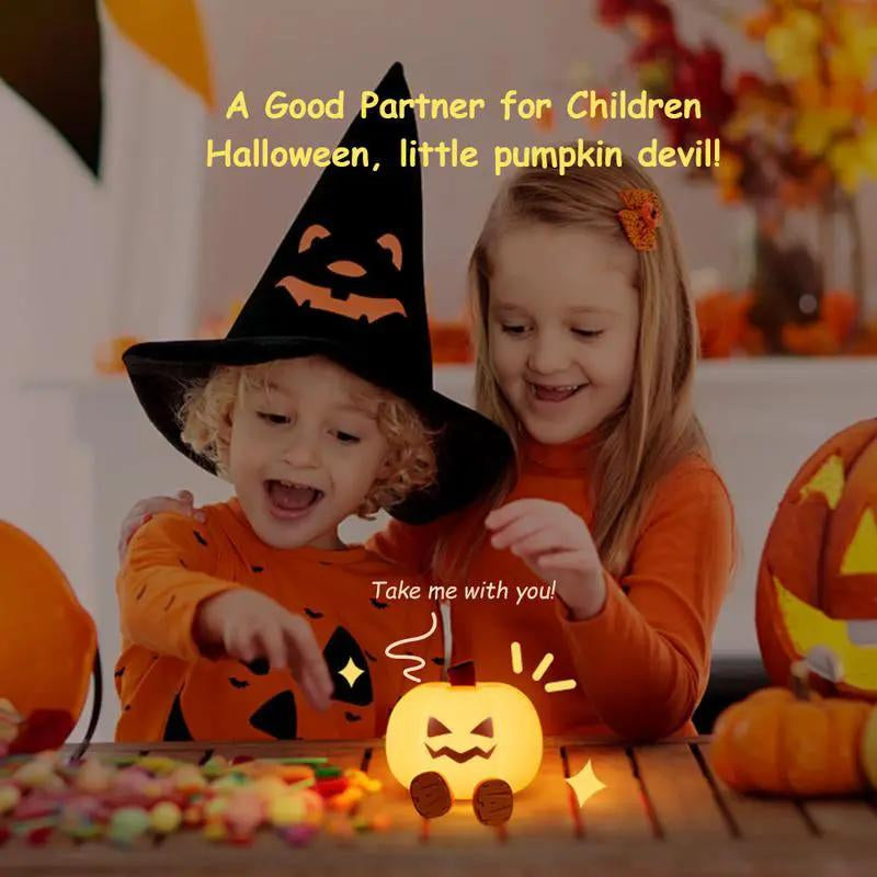 Dimmable Mini LED Pumpkin Night Light - Rechargeable Silicone Touch Lamp for Kids, Ideal for Halloween Décor and Nursery Use