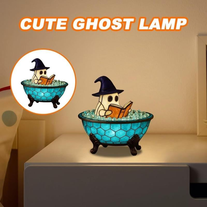 Ghost-Themed Bubble Bath Night Light – Handmade LED Lamp for Halloween Decor and Party Ambiance