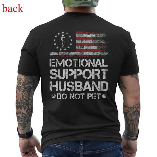 T - Shirt with ‘EMOTIONAL SUPPORT HUSBAND’ Flag Motif – USA Vibe