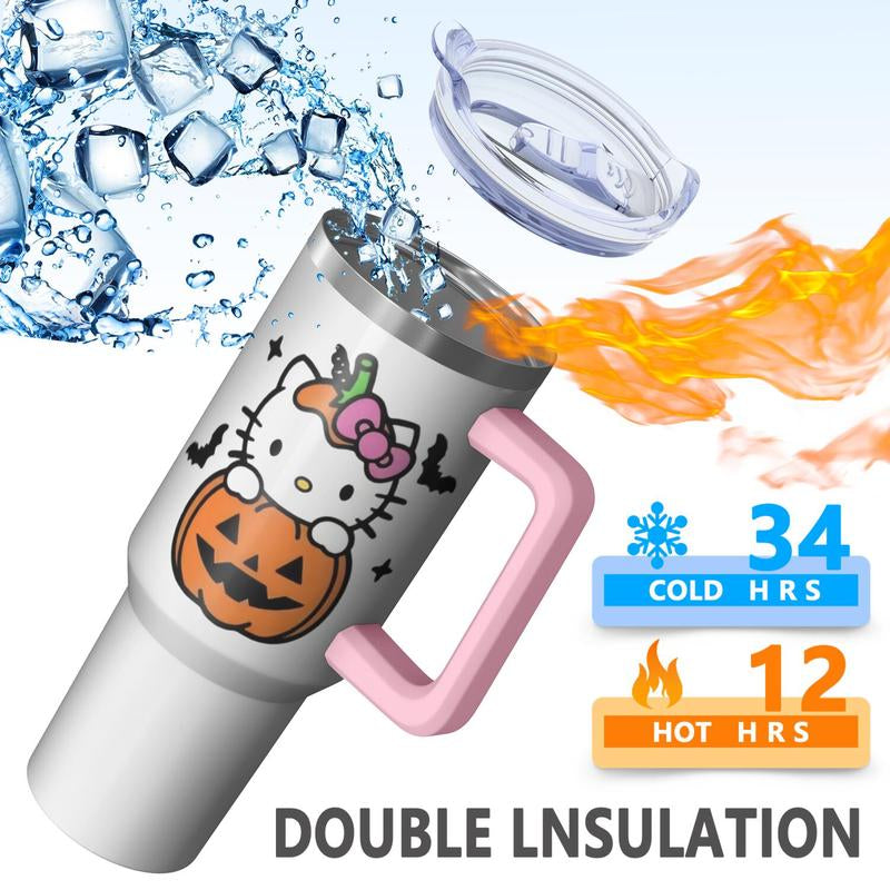 Limited Edition Hello Kitty Halloween Pumpkin Tumbler with Straw and Handle - Ideal Gift for Her
