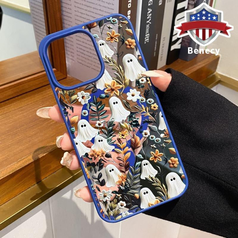 Magnetic Wireless Charging Compatible Phone Case for iPhone 15, 16, 14 Pro Max, 13, 12, 11, XR, XS Plus - Halloween Spooky Garden Design, Anti-Yellowing, Shockproof, Durable Ultra-Thin Crystal Transparent Acrylic Cover