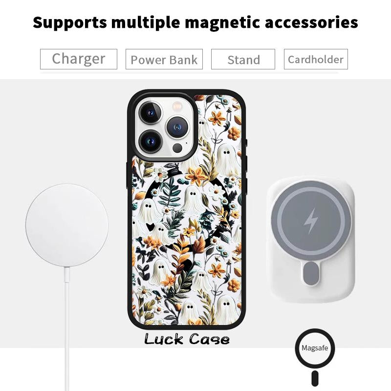 Magnetic Wireless Charging Compatible Phone Case for iPhone 15, 16, 14 Pro Max, 13, 12, 11, XR, XS Plus - Halloween Spooky Garden Design, Anti-Yellowing, Shockproof, Durable Ultra-Thin Crystal Transparent Acrylic Cover