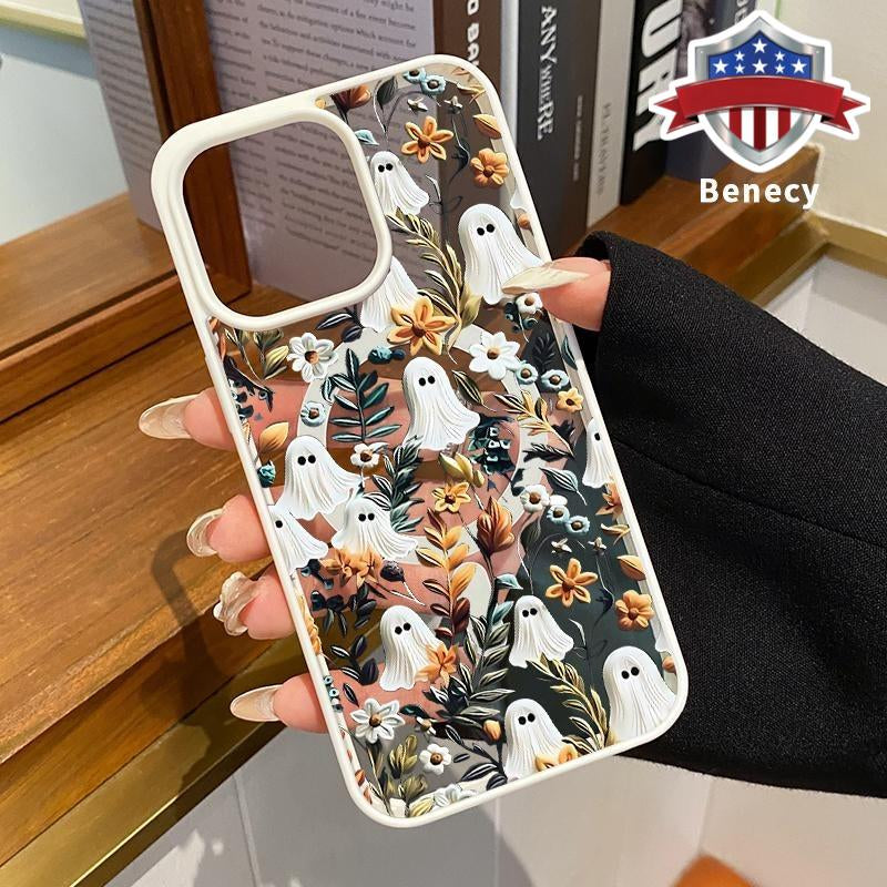 Magnetic Wireless Charging Compatible Phone Case for iPhone 15, 16, 14 Pro Max, 13, 12, 11, XR, XS Plus - Halloween Spooky Garden Design, Anti-Yellowing, Shockproof, Durable Ultra-Thin Crystal Transparent Acrylic Cover