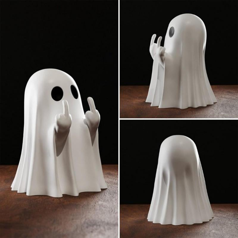 Halloween Ghost Figurine - Spooky Resin Middle Finger Statue, Cute Decor for Halloween Decorations, Porch and Indoor Spooky Home Decor