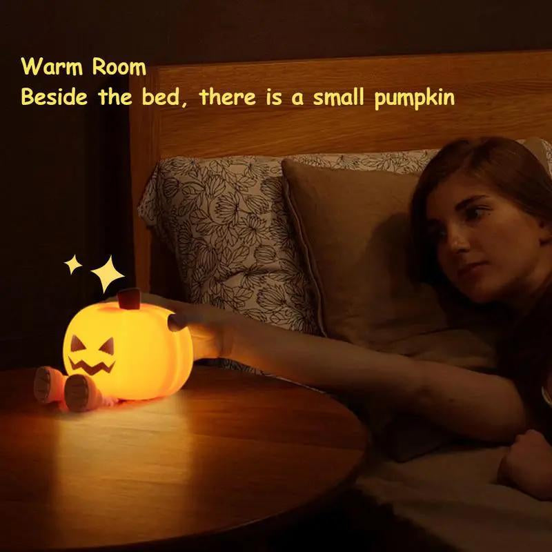 Dimmable Mini LED Pumpkin Night Light - Rechargeable Silicone Touch Lamp for Kids, Ideal for Halloween Décor and Nursery Use