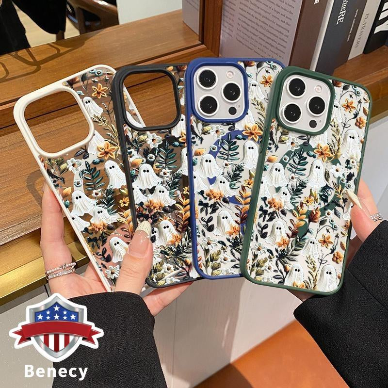 Magnetic Wireless Charging Compatible Phone Case for iPhone 15, 16, 14 Pro Max, 13, 12, 11, XR, XS Plus - Halloween Spooky Garden Design, Anti-Yellowing, Shockproof, Durable Ultra-Thin Crystal Transparent Acrylic Cover