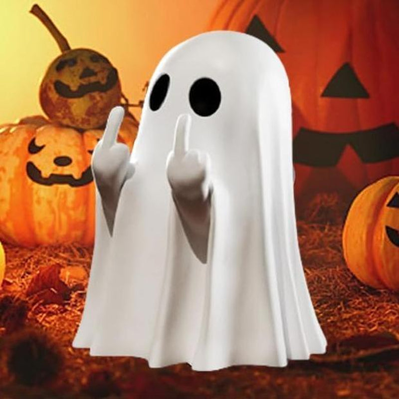 Halloween Ghost Figurine - Spooky Resin Middle Finger Statue, Cute Decor for Halloween Decorations, Porch and Indoor Spooky Home Decor