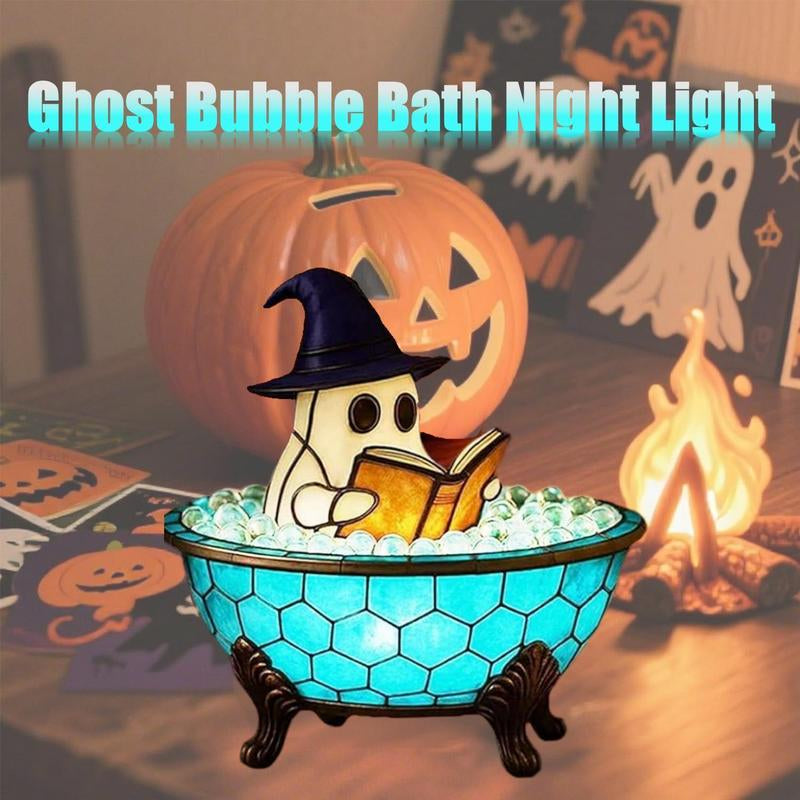 Ghost-Themed Bubble Bath Night Light – Handmade LED Lamp for Halloween Decor and Party Ambiance