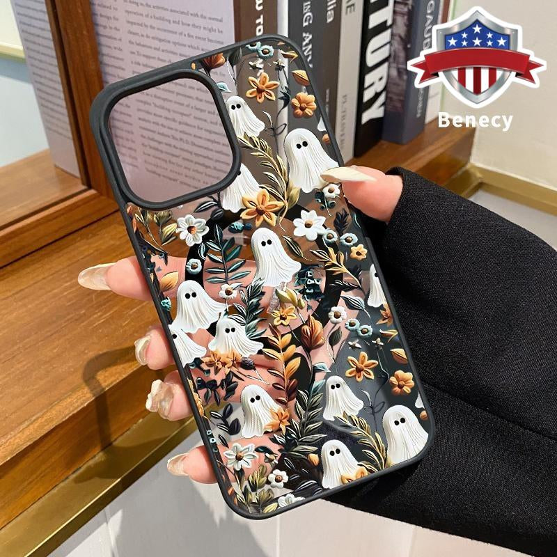 Magnetic Wireless Charging Compatible Phone Case for iPhone 15, 16, 14 Pro Max, 13, 12, 11, XR, XS Plus - Halloween Spooky Garden Design, Anti-Yellowing, Shockproof, Durable Ultra-Thin Crystal Transparent Acrylic Cover