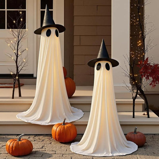 5Ft Halloween Decorations Outdoor Indoor, 2 Packs Wind-Resistant Ghost Decor with String Lights, Scary Door Decoration outside Euipped Waterbags & Hats, Ideal for Party Porch Yard Garden Lawn Ornaments