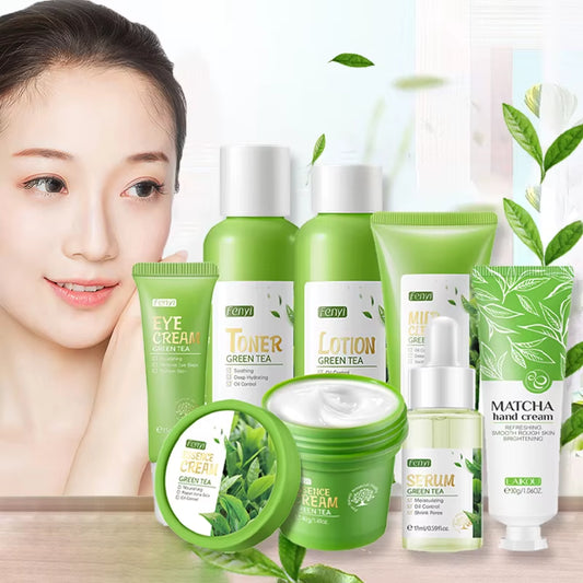 7Pc Green Tea Skin Care Set Facial Cleanser Moisturizing Skin Face Toner Face Cream anti Dark Circles Eye Cream Facecare Product