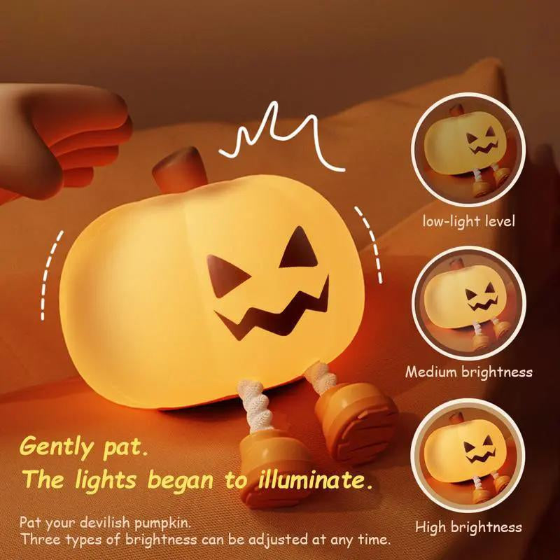 Dimmable Mini LED Pumpkin Night Light - Rechargeable Silicone Touch Lamp for Kids, Ideal for Halloween Décor and Nursery Use
