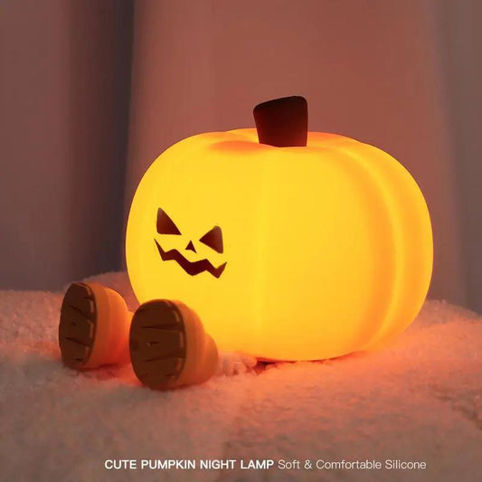 Dimmable Mini LED Pumpkin Night Light - Rechargeable Silicone Touch Lamp for Kids, Ideal for Halloween Décor and Nursery Use