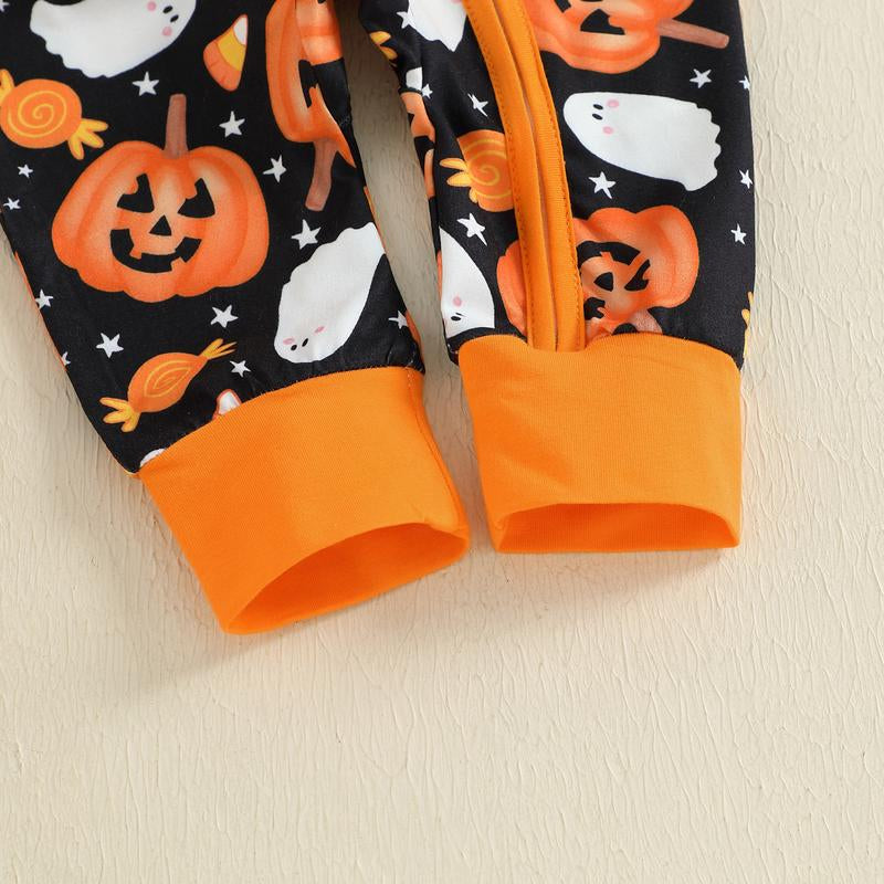 REDWOON Newborn Baby Girl Boy Halloween Outfit Long Sleeve Pumpkin/Ghost Romper Zipper Bodysuit Jumpsuit Fall Clothes