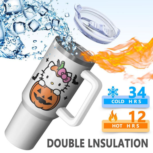 Limited Edition Hello Kitty Halloween Pumpkin Tumbler with Straw and Handle - Ideal Gift for Her