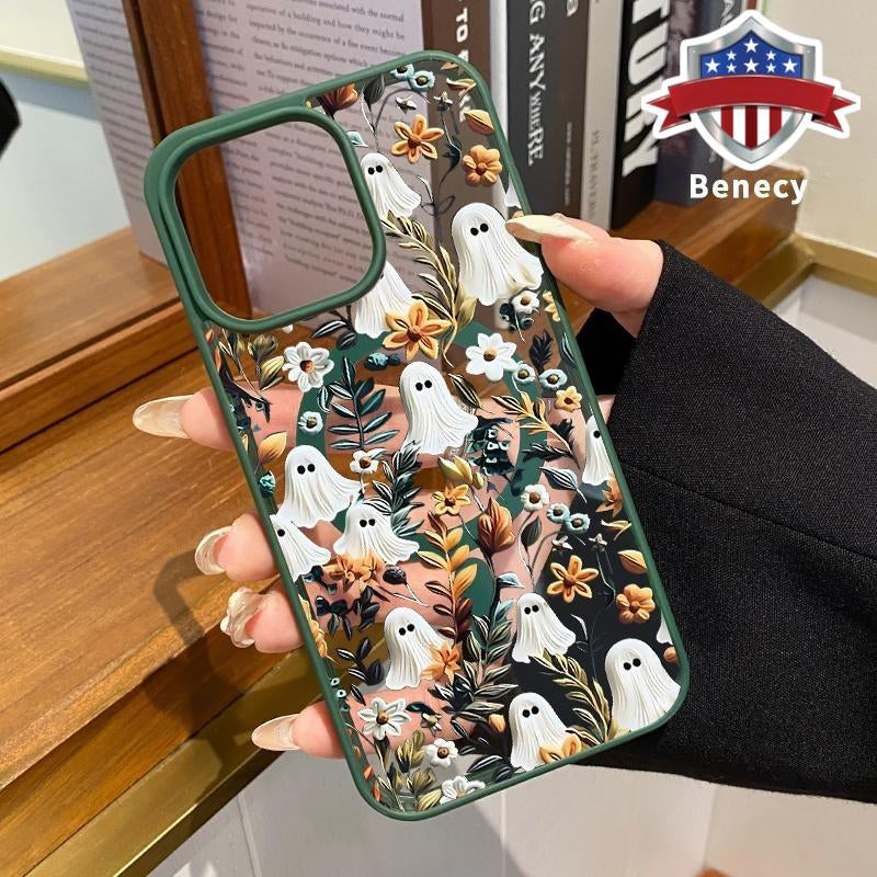 Magnetic Wireless Charging Compatible Phone Case for iPhone 15, 16, 14 Pro Max, 13, 12, 11, XR, XS Plus - Halloween Spooky Garden Design, Anti-Yellowing, Shockproof, Durable Ultra-Thin Crystal Transparent Acrylic Cover