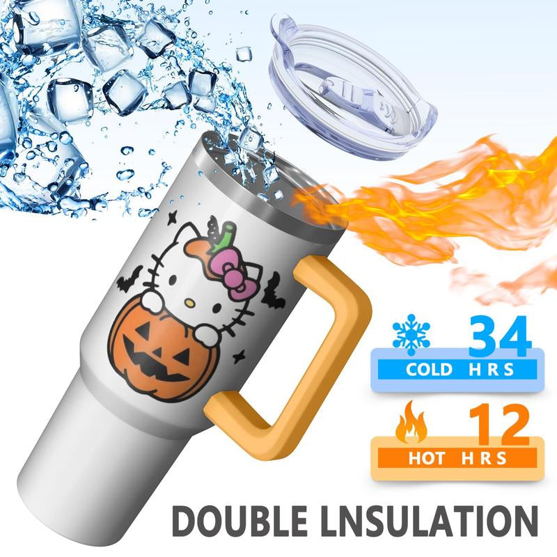 Limited Edition Hello Kitty Halloween Pumpkin Tumbler with Straw and Handle - Ideal Gift for Her