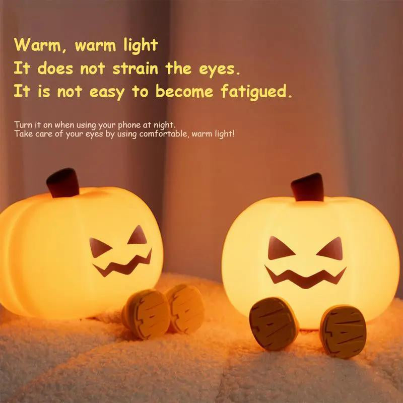 Dimmable Mini LED Pumpkin Night Light - Rechargeable Silicone Touch Lamp for Kids, Ideal for Halloween Décor and Nursery Use