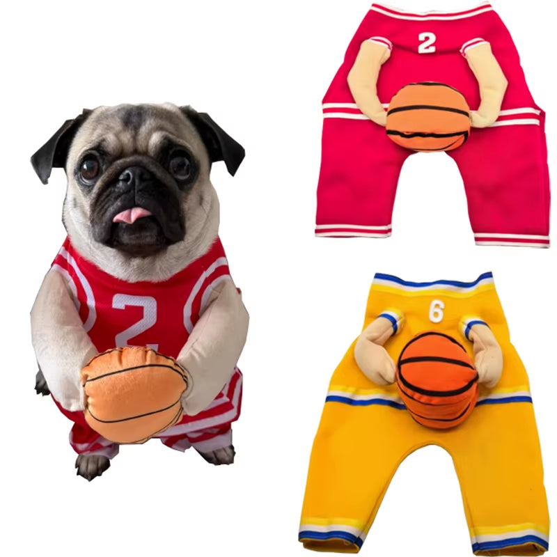Slam Dunk Pup: Hilarious Dog Basketball Costume with Ball for Small Canine Stars!