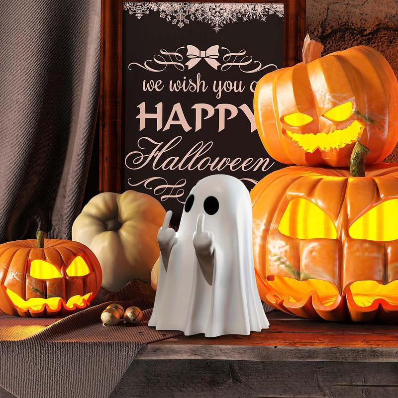 Halloween Ghost Figurine - Spooky Resin Middle Finger Statue, Cute Decor for Halloween Decorations, Porch and Indoor Spooky Home Decor