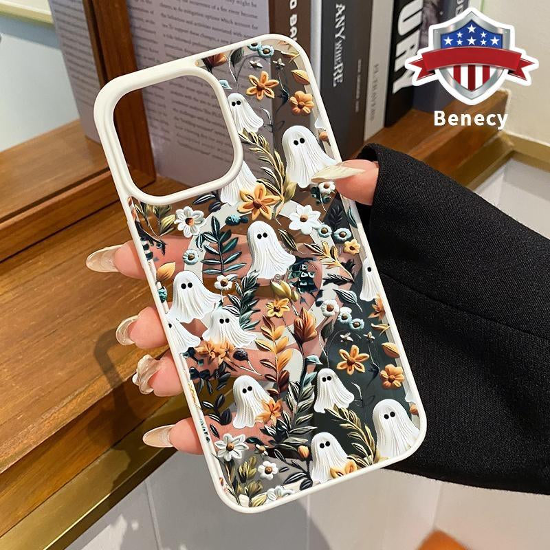 Magnetic Wireless Charging Compatible Phone Case for iPhone 15, 16, 14 Pro Max, 13, 12, 11, XR, XS Plus - Halloween Spooky Garden Design, Anti-Yellowing, Shockproof, Durable Ultra-Thin Crystal Transparent Acrylic Cover