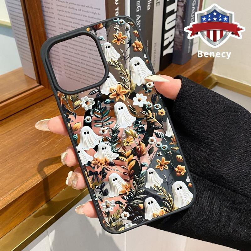 Magnetic Wireless Charging Compatible Phone Case for iPhone 15, 16, 14 Pro Max, 13, 12, 11, XR, XS Plus - Halloween Spooky Garden Design, Anti-Yellowing, Shockproof, Durable Ultra-Thin Crystal Transparent Acrylic Cover